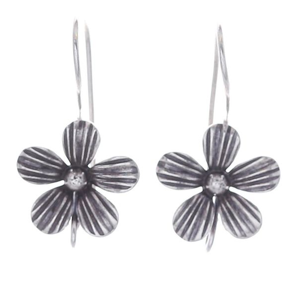 Alternate image for Polished Floral Silver Drop Earrings Crafted in Thailand Elegance Blooms