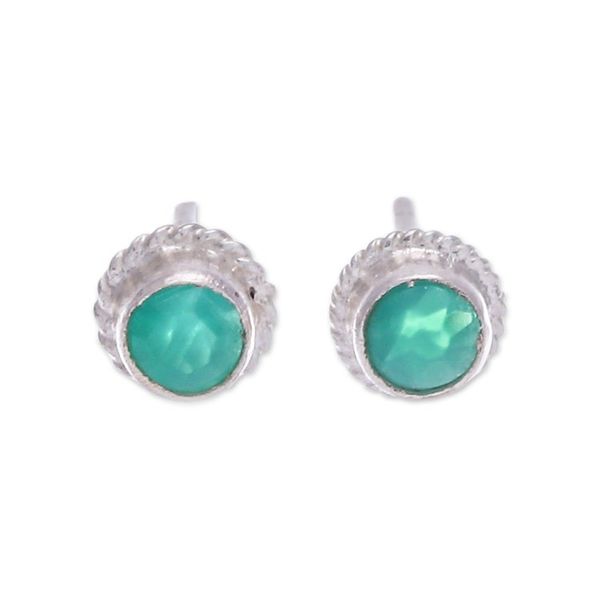 Alternate image for Sterling Silver Stud Earrings with Round Chalcedony Gems Balance Elements