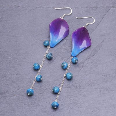 Alternate image for Blue and Purple Natural Orchid Earrings Orchid Kite in Blue