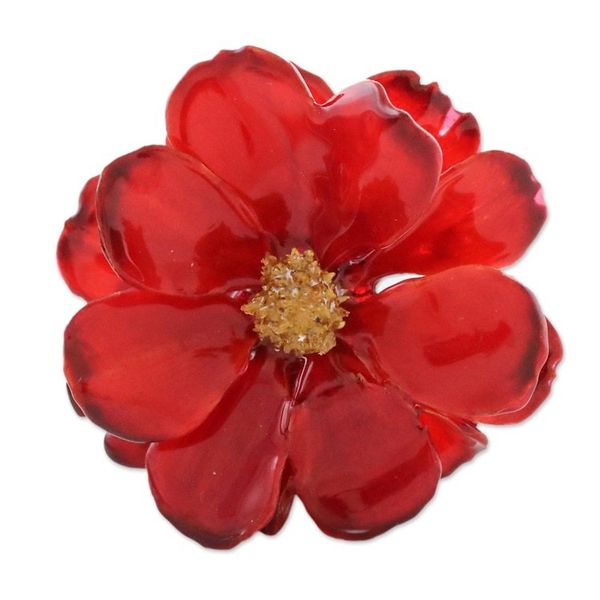 Alternate image for Natural Cosmos Flower Brooch in Crimson from Thailand Blooming Cosmos in Crimson