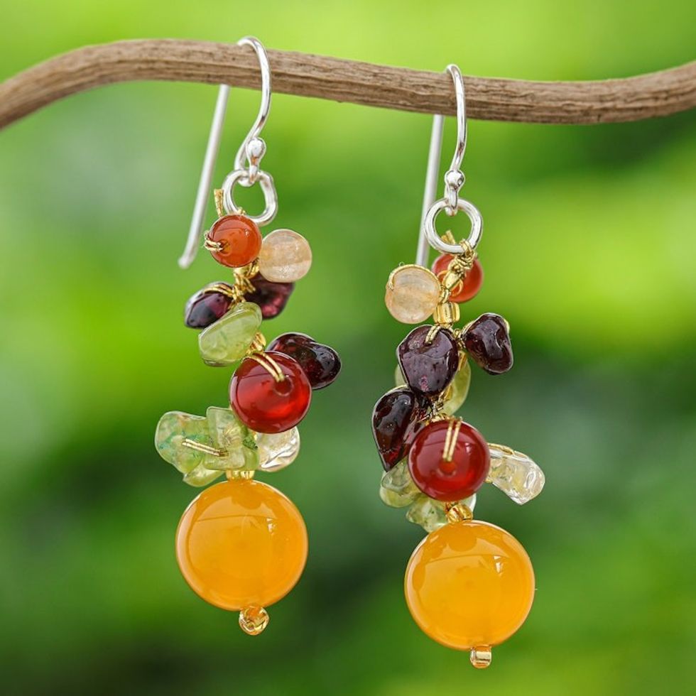 Handmade Garnet Carnelian Citrine Cluster Earrings 'Sweet Tropics'