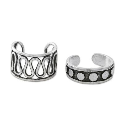 Alternate image for Circle and Wave Motif Sterling Silver Ear Cuffs Simple Style