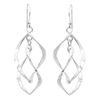 Alternate image for Thai Artisan Crafted Sterling Silver Dangle Earrings Linking Leaves