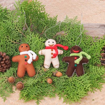 Alternate image for Set of 3 Christmas-Themed Felt Gingerbread Men Ornaments Gingerbread Celebration