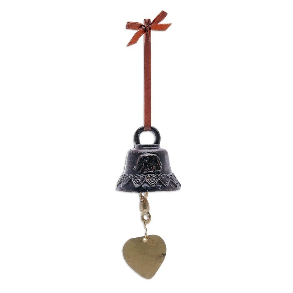 Decorative Brass Heart-Themed Bell 'Elephant Love'