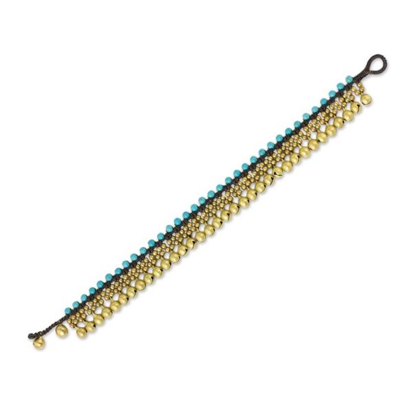 Alternate image for Brass Anklet with Blue Calcite and Jingling Bells Blue Bells