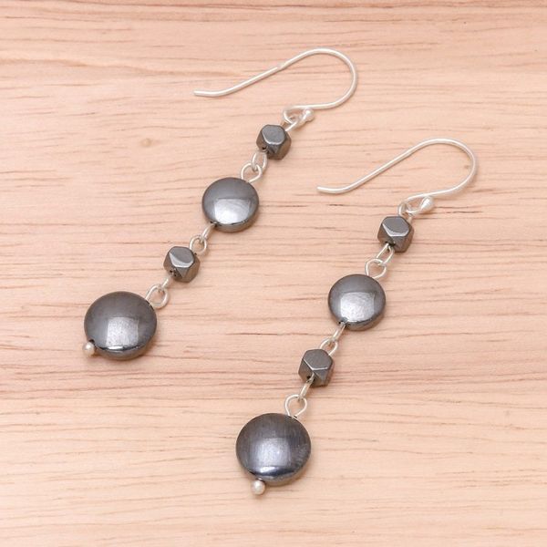 Alternate image for Natural Hematite Dangle Earrings from Thailand Grey Gleam