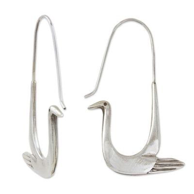 Alternate image for Handmade Sterling Silver Bird Earrings Silver Dove