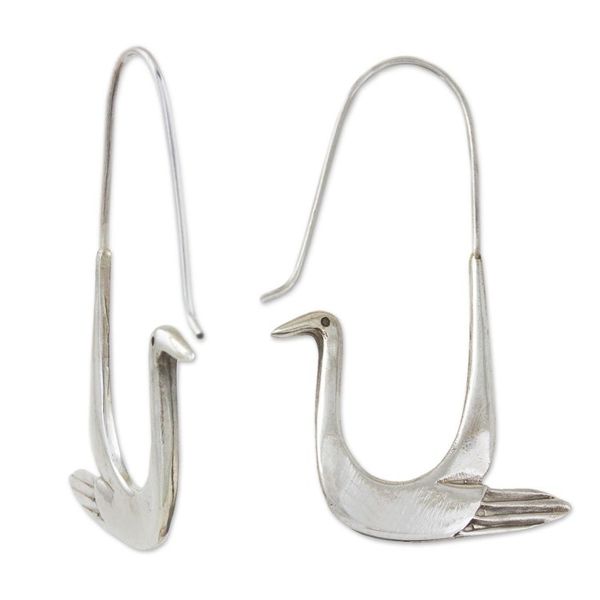 Alternate image for Handmade Sterling Silver Bird Earrings Silver Dove