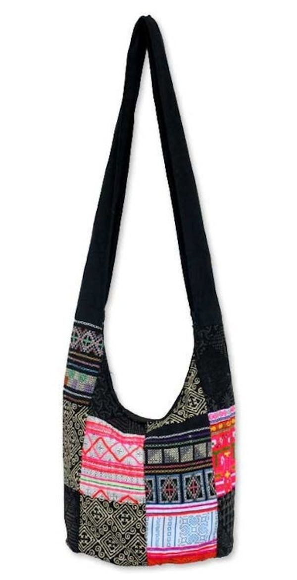 Alternate image for Handcrafted Hill Tribe Patchwork Sling Bag Hmong Tradition