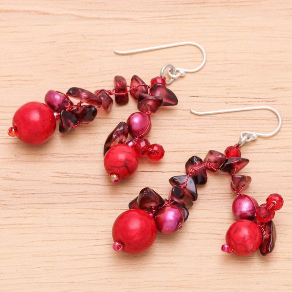 Alternate image for Handcrafted Multi-Gemstone Red Dangle Earrings Red Paradise