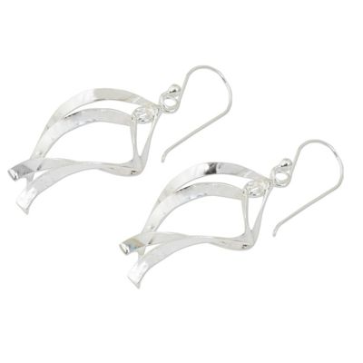 Alternate image for Thai Artisan Crafted Sterling Silver Dangle Earrings Linking Leaves