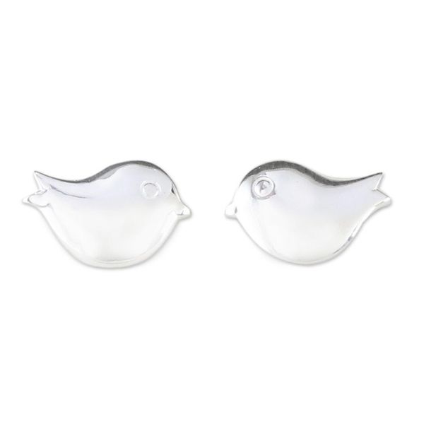 Alternate image for Handcrafted Sterling Silver Bird Stud Earrings from Thailand Little Birds