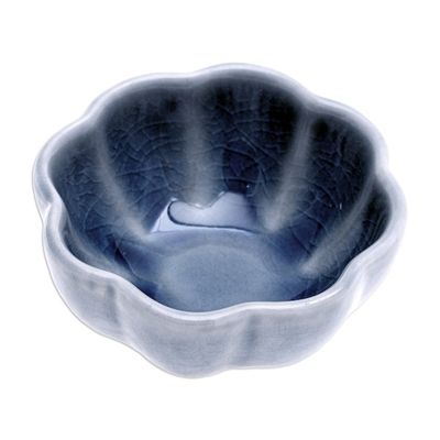 Alternate image for Fluted Small Celadon Ceramic Bowl Flower Bloom in Blue