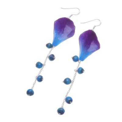 Alternate image for Blue and Purple Natural Orchid Earrings Orchid Kite in Blue