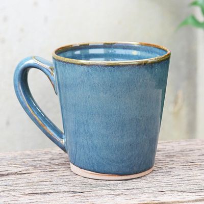 Alternate image for Artisan Crafted Blue Ceramic Mug from Thailand Blue Crush