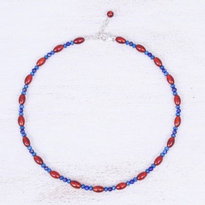 Alternate image for Handmade Carnelian and Lapis Lazuli Beaded Necklace Candy Luck