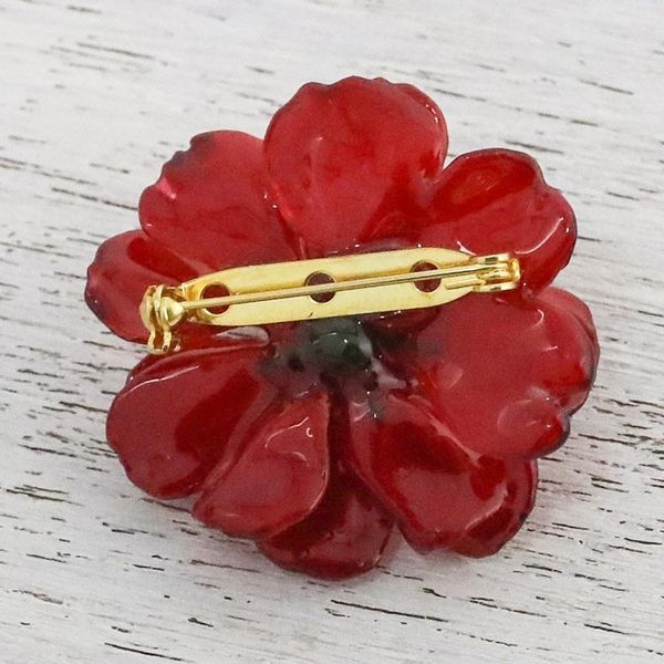 Alternate image for Natural Cosmos Flower Brooch in Crimson from Thailand Blooming Cosmos in Crimson