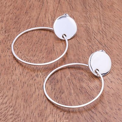 Alternate image for Circular Modern Sterling Silver Dangle Earrings Moon Rings