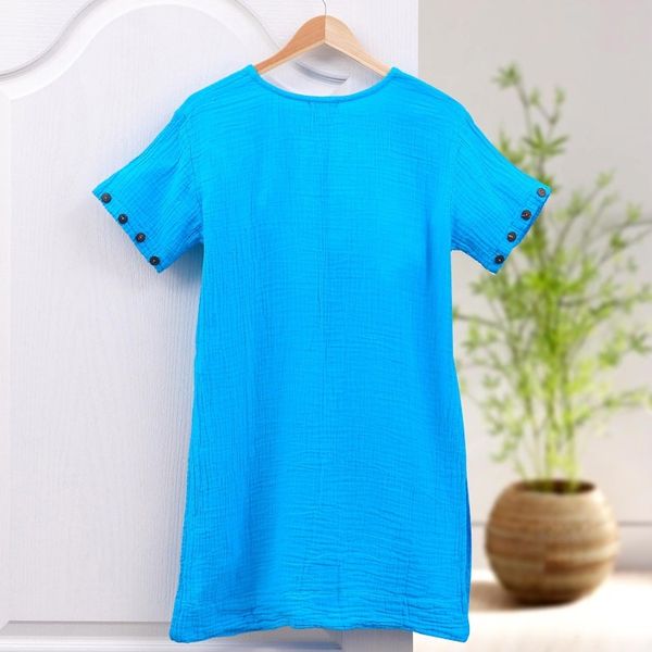 Alternate image for Long Turquoise Blue Cotton Tunic Out of Office in Cyan