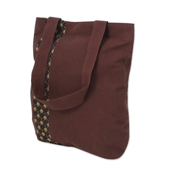 Alternate image for Deep Brown Cotton Tote Bag with Scalloped Detail River Paradise