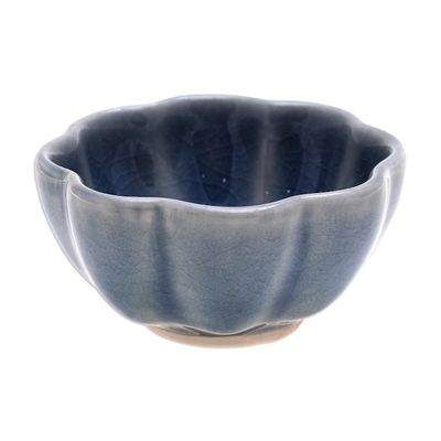 Alternate image for Fluted Small Celadon Ceramic Bowl Flower Bloom in Blue