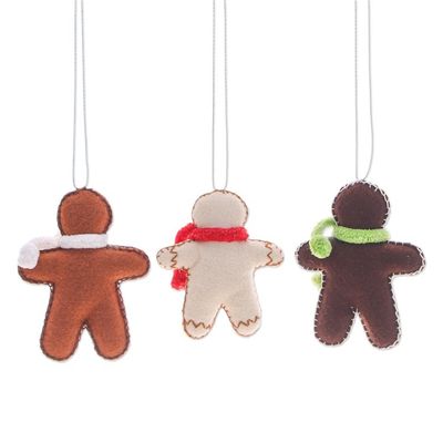 Alternate image for Set of 3 Christmas-Themed Felt Gingerbread Men Ornaments Gingerbread Celebration