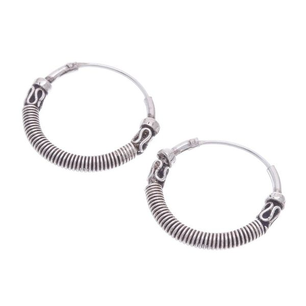 Alternate image for Sterling Silver Hoop Earrings Crafted in Thailand Set of 3 Thai Patterns