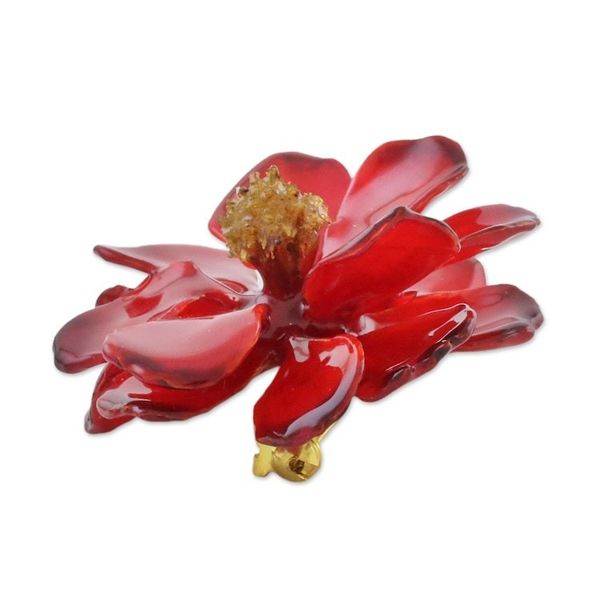 Alternate image for Natural Cosmos Flower Brooch in Crimson from Thailand Blooming Cosmos in Crimson