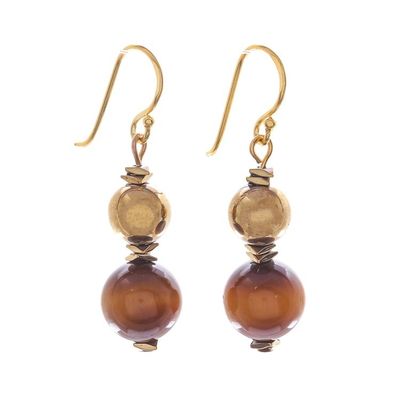 Alternate image for Gold-Plated Tigers Eye and Hematite Dangle Earrings Tiger Charm