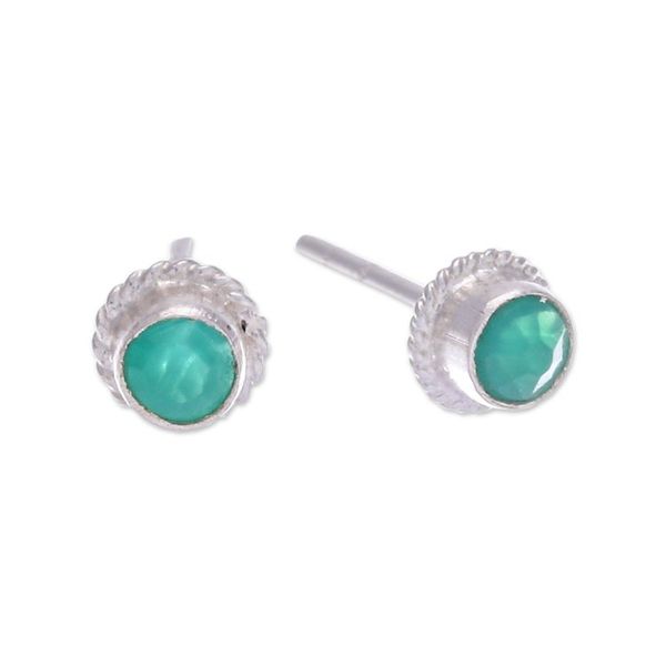 Alternate image for Sterling Silver Stud Earrings with Round Chalcedony Gems Balance Elements