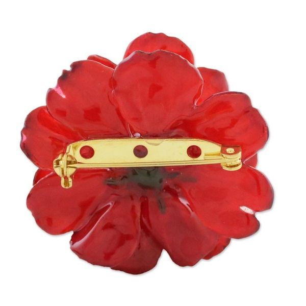 Alternate image for Natural Cosmos Flower Brooch in Crimson from Thailand Blooming Cosmos in Crimson