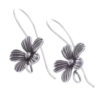 Alternate image for Polished Floral Silver Drop Earrings Crafted in Thailand Elegance Blooms