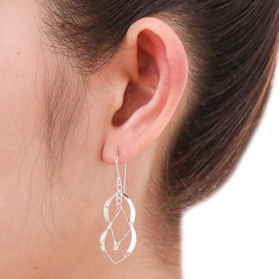 Alternate image for Thai Artisan Crafted Sterling Silver Dangle Earrings Linking Leaves