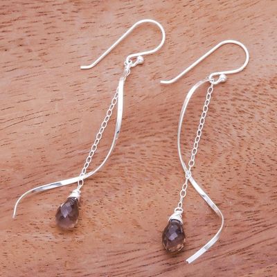 Alternate image for Smoky Quartz Dangle Earrings with Sterling Spirals Solar Spin