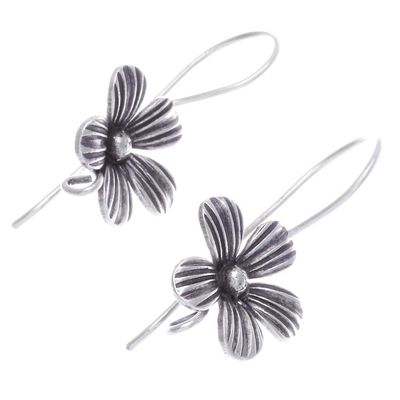 Alternate image for Polished Floral Silver Drop Earrings Crafted in Thailand Elegance Blooms