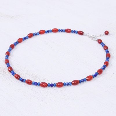 Alternate image for Handmade Carnelian and Lapis Lazuli Beaded Necklace Candy Luck