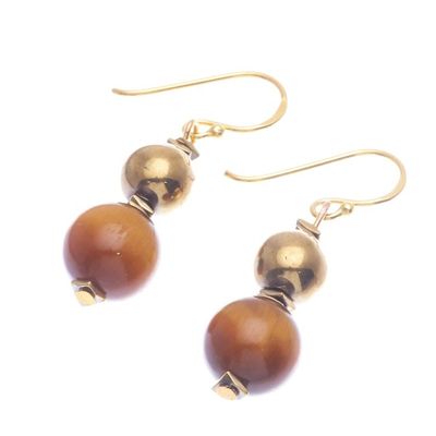 Alternate image for Gold-Plated Tigers Eye and Hematite Dangle Earrings Tiger Charm