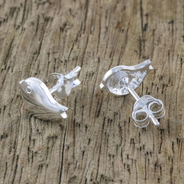 Alternate image for Handcrafted Sterling Silver Bird Stud Earrings from Thailand Little Birds