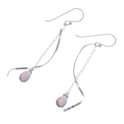 Alternate image for Smoky Quartz Dangle Earrings with Sterling Spirals Solar Spin
