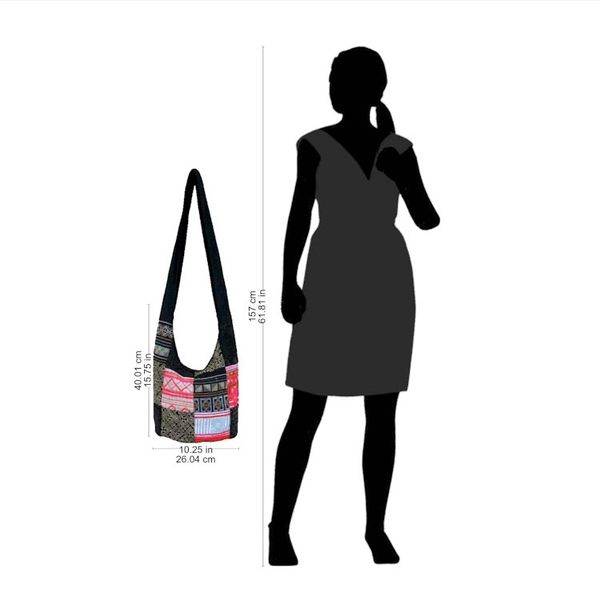 Alternate image for Handcrafted Hill Tribe Patchwork Sling Bag Hmong Tradition