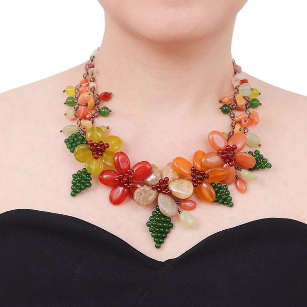 Alternate image for Warm and Green-Toned Floral Multi-Gemstone Beaded Necklace Summer Petals