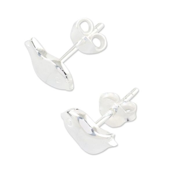 Alternate image for Handcrafted Sterling Silver Bird Stud Earrings from Thailand Little Birds