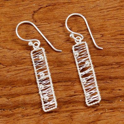 Alternate image for Sterling Silver Rectangular Wire Thai Dangle Earrings Chiang Mai River
