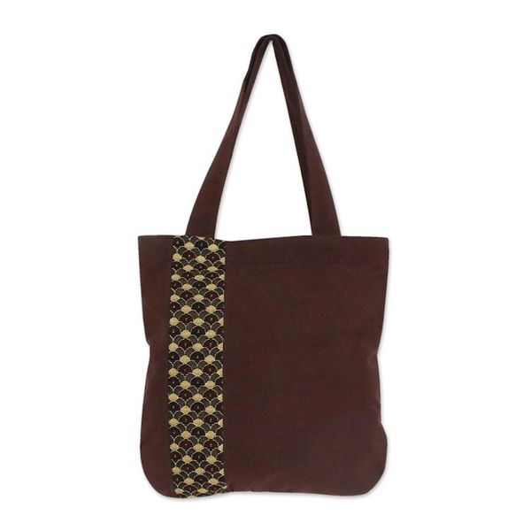 Alternate image for Deep Brown Cotton Tote Bag with Scalloped Detail River Paradise
