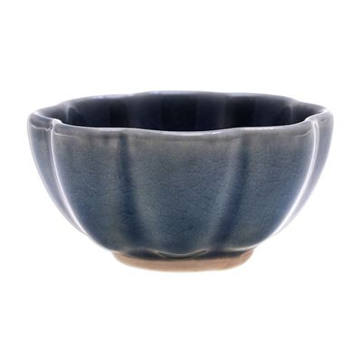 Alternate image for Fluted Small Celadon Ceramic Bowl Flower Bloom in Blue