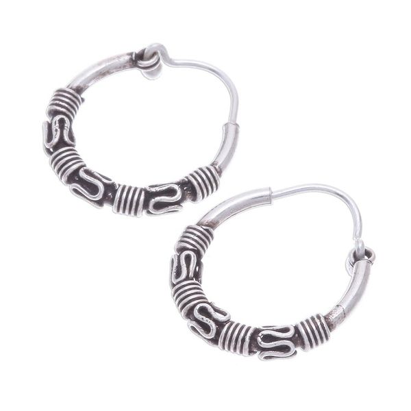 Alternate image for Sterling Silver Hoop Earrings Crafted in Thailand Set of 3 Thai Patterns