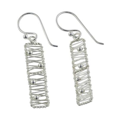 Alternate image for Sterling Silver Rectangular Wire Thai Dangle Earrings Chiang Mai River