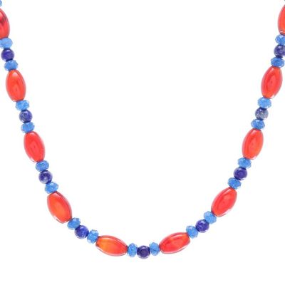 Alternate image for Handmade Carnelian and Lapis Lazuli Beaded Necklace Candy Luck