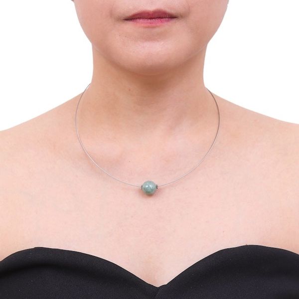 Alternate image for Minimalist Jade Pendant Necklace on Stainless Steel Trajectory